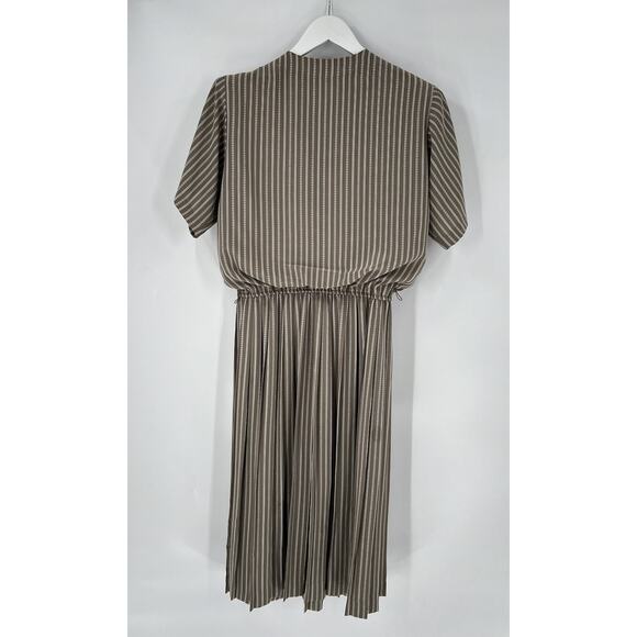 Vintage Liz Roberts Shirt Dress Womens Small Beige White Striped Ruffle Casual - Picture 13 of 16